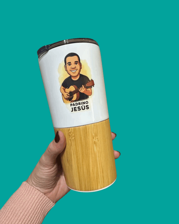 vaso térmico de acero inoxidable y bambú